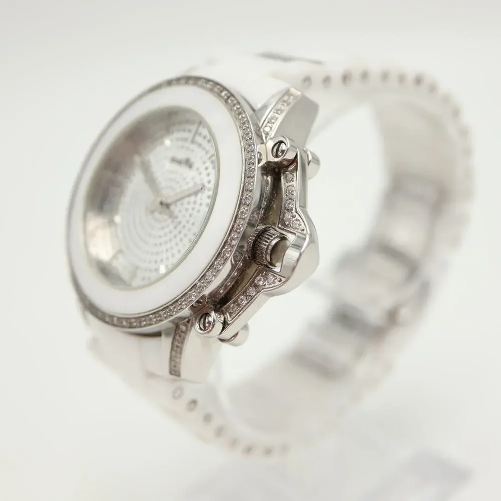 Oxette White Ceramic Pave 38mm Unisex Watch Iced Date Sapphire Coat New Battery